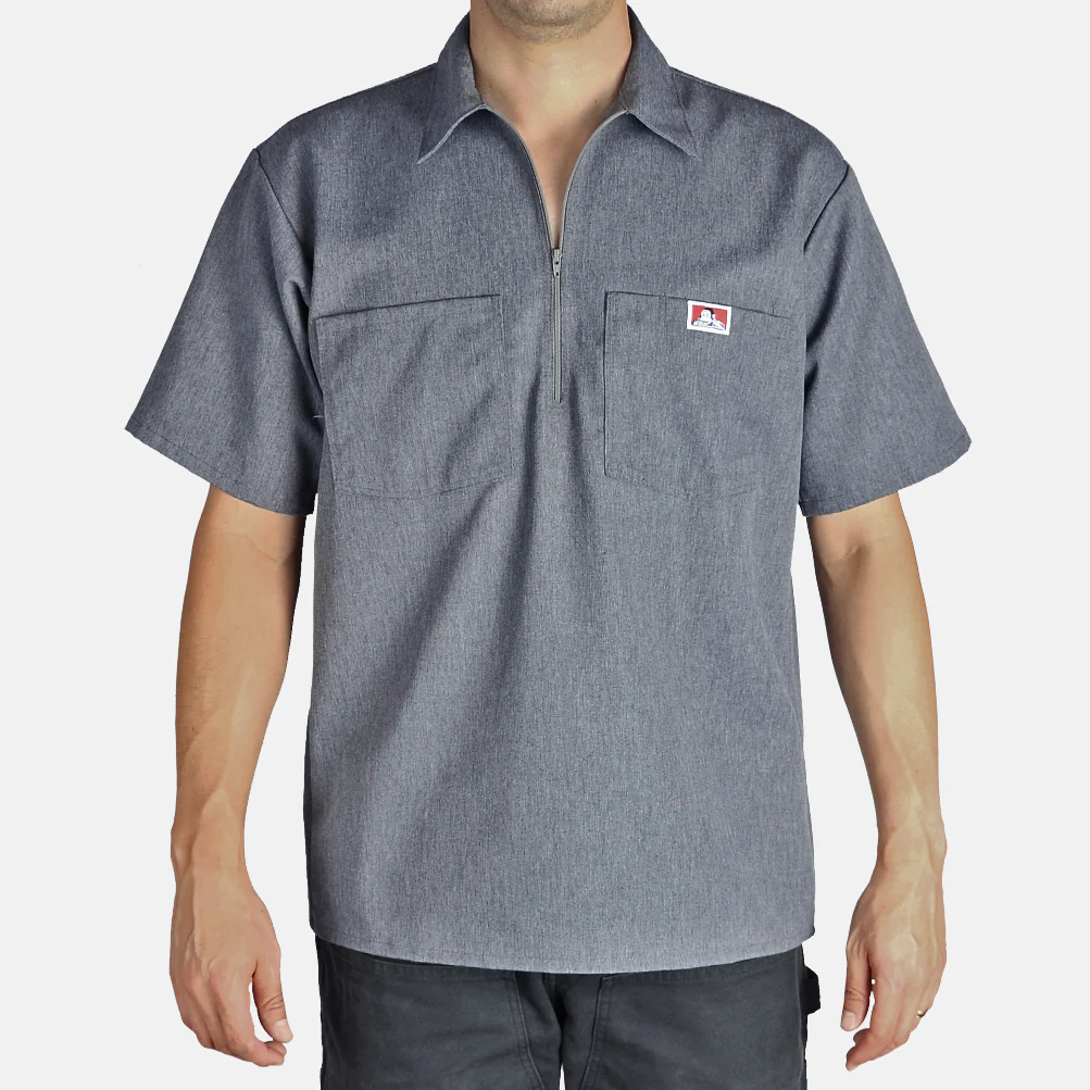 Short Sleeve Solid 1/2 Zip Shirt - Charcoal Heather