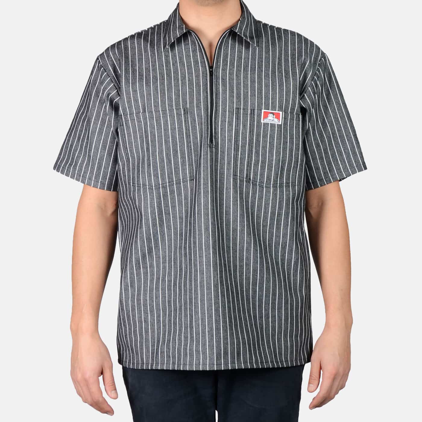 Short Sleeve Striped 1/2 Zip Shirt - Butcher Stripe